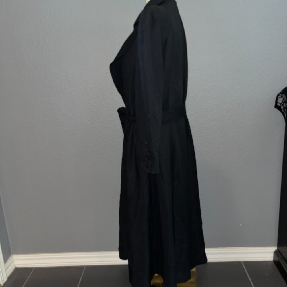 VINTAGE 80'S MONDI LONG BLACK DUSTER TRENCH COAT - MADE IN W. GERMANY - EUC - 36 - Picture 6 of 14